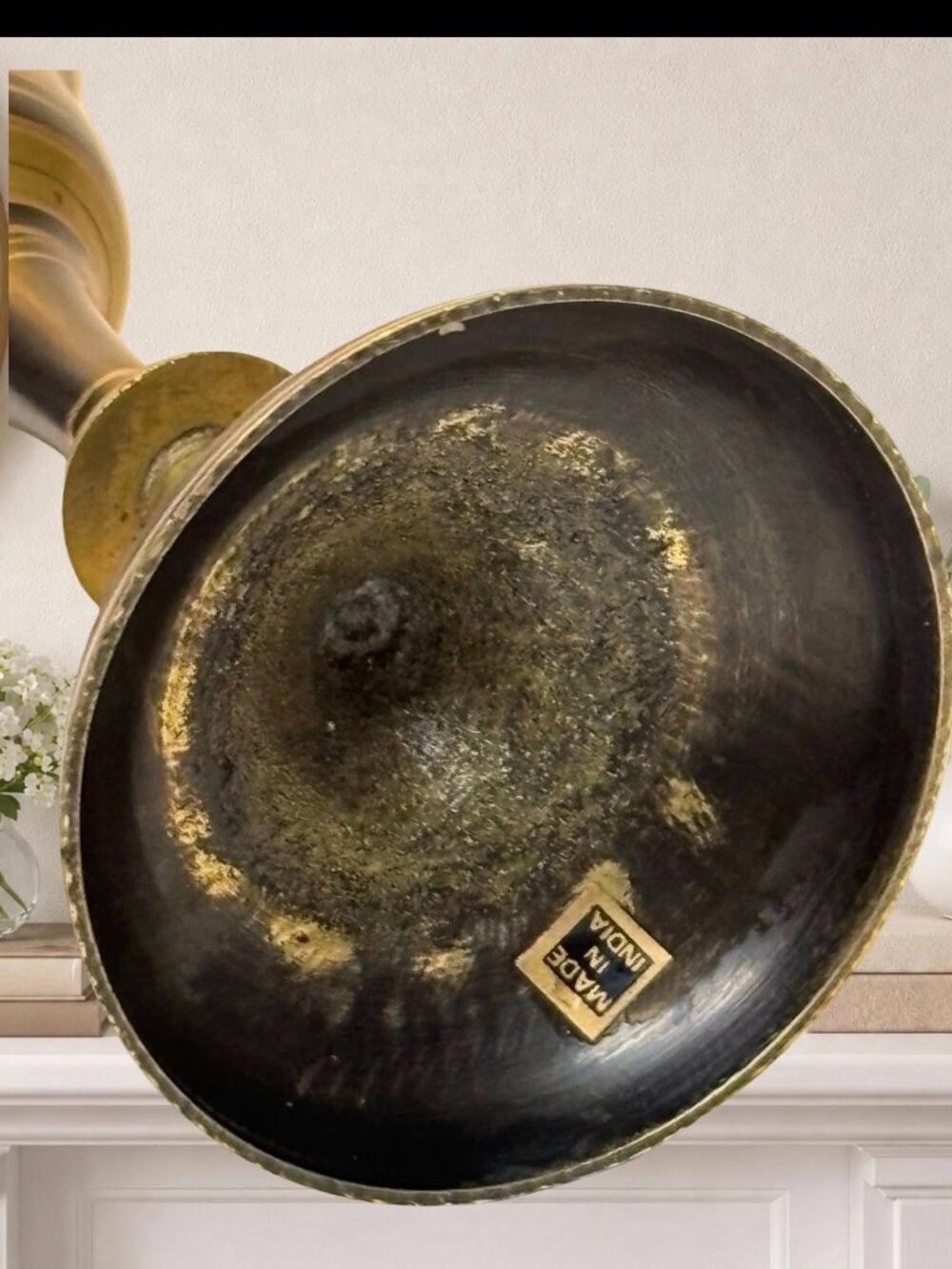 Handmade Black & Gold Floral Brass Vase With Flared Rim & Pedestal Base - Made I - Picture 3 of 8